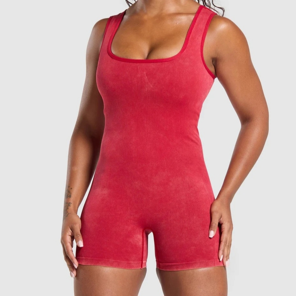 Gymshark Gains Seamless All-in-One Body Fit Carmine Red
